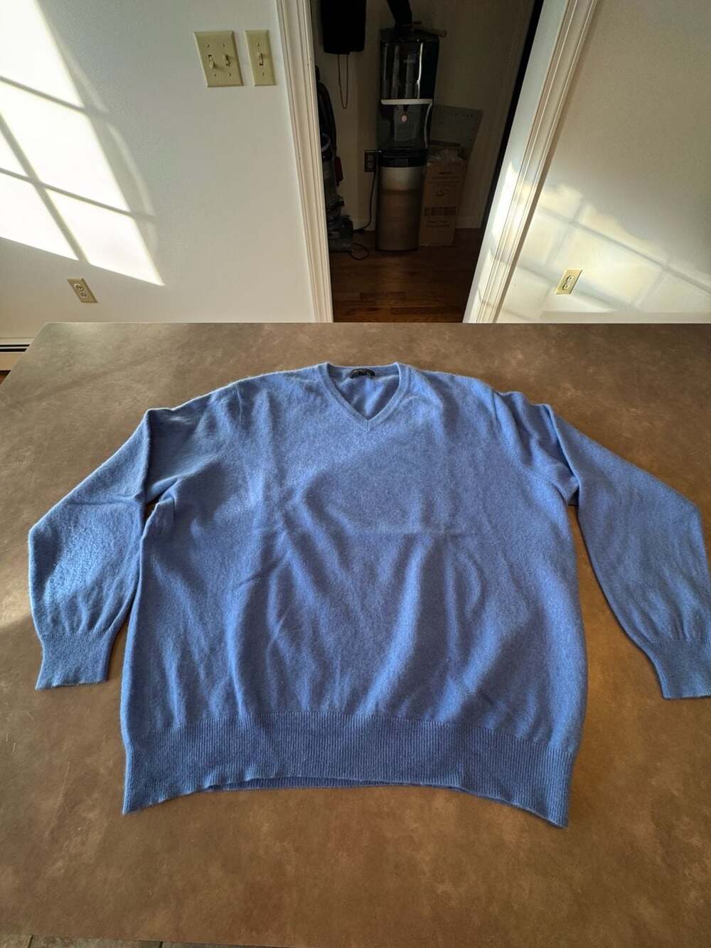 100% Fine Cashmere Blue V-Neck Long Sleeve Pullover Sweater